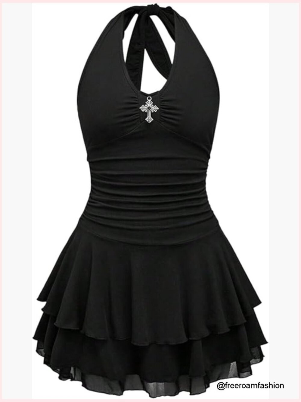 Backless Halter Mini Dress with Tie Closure and Ruffle Hem